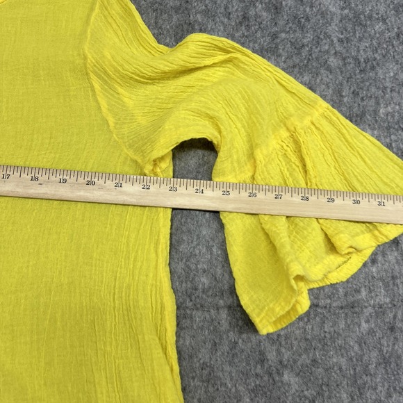 Bryn Walker Top Womens M Yellow Ruffle Hem Flared Sleeve Guaze Blouse Lagenlook - Picture 8 of 16